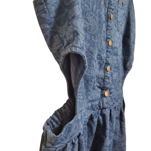 Floral Denim Dress Cut Out Sides Retro Boho Cowgirl - Picture 5 of 9